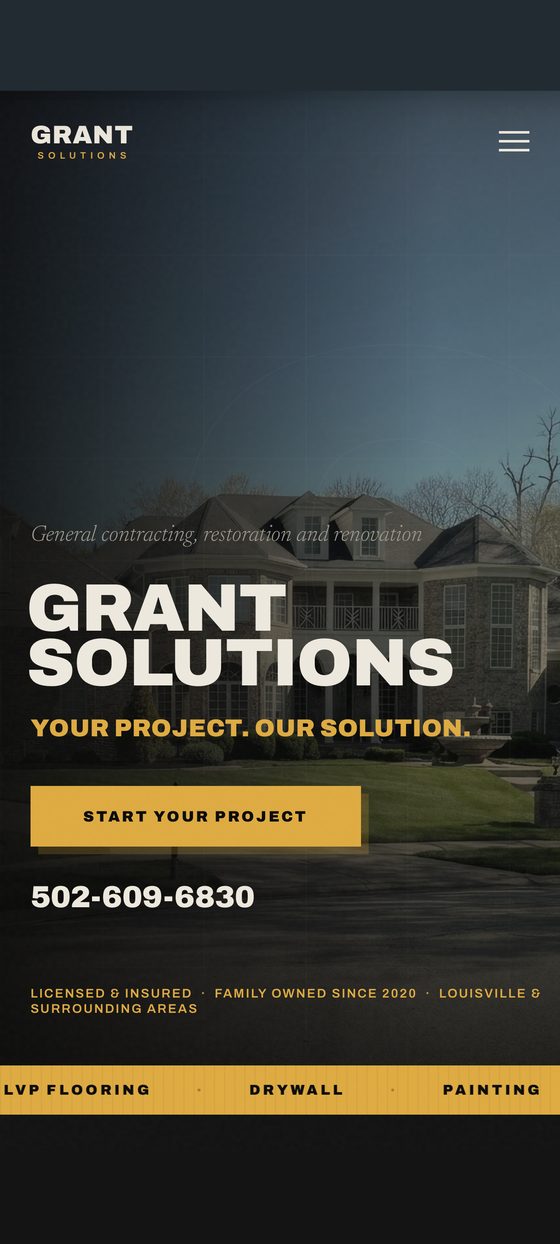 Grant Solutions contractor website designed by a Louisville web designer, mobile view