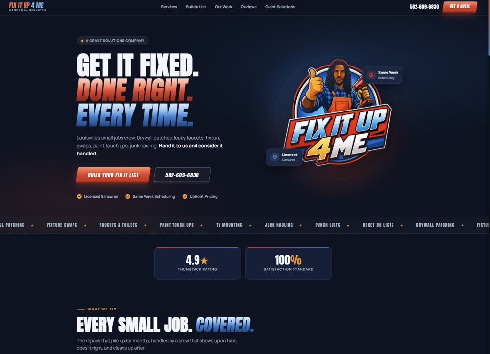 Fix It Up 4 Me handyman website homepage built by Dunn Digital in Louisville