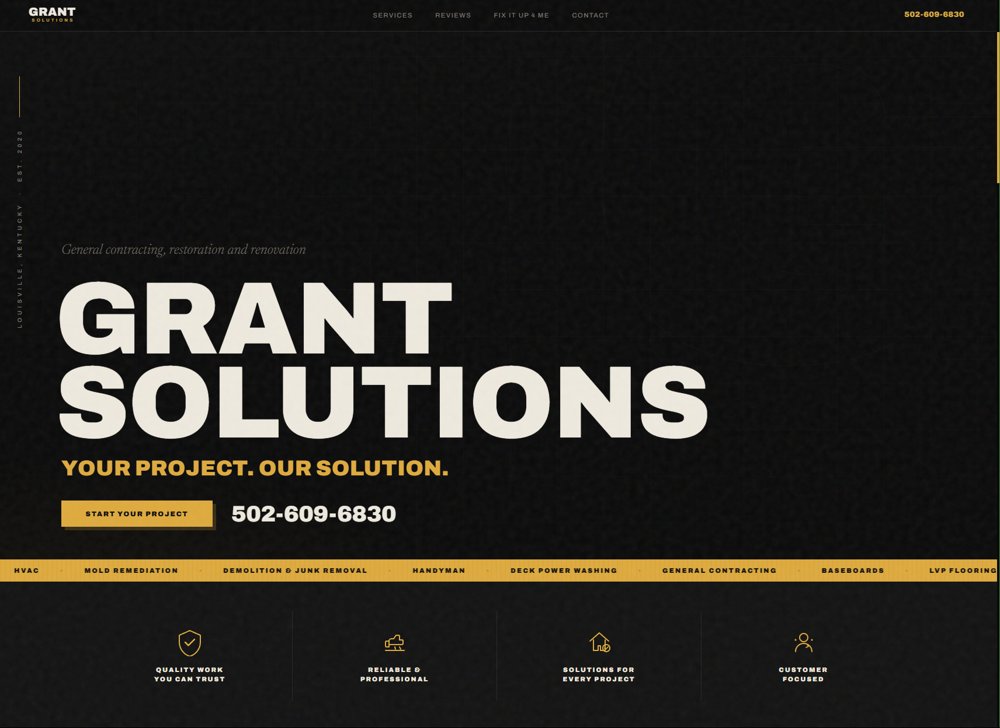 Grant Solutions general contractor website built by Nolan at Dunn Digital