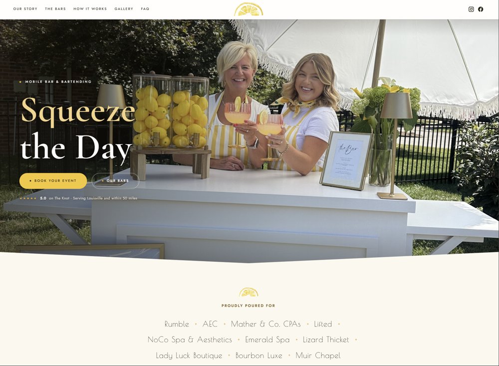 Squeeze the Day mobile bar website homepage built by Dunn Digital in Louisville